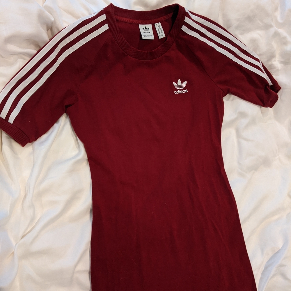 Adidas three stripe slim fit burgundy shirt dress